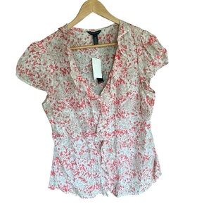 Banana republic silk blend short sleeve Floral Women's blouse office Career L